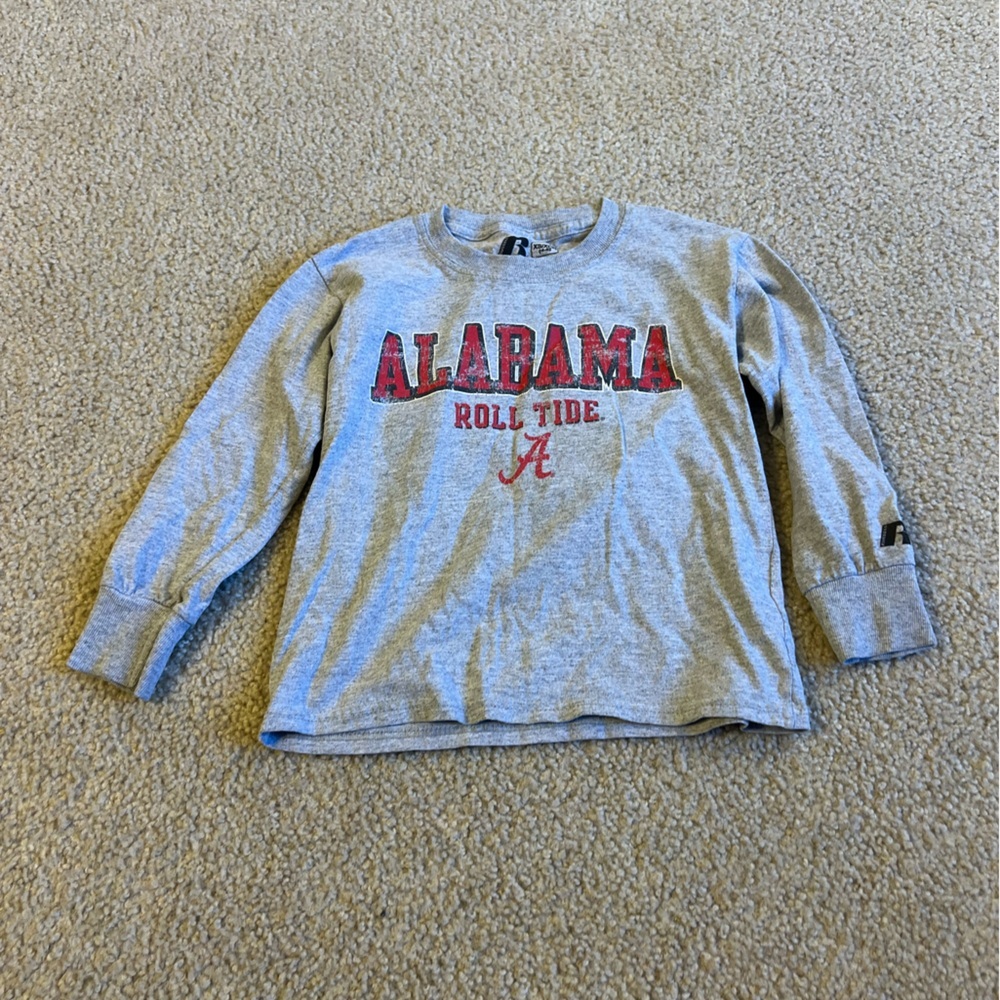 Russell Athletic Gray and Red Alabama Crimsontide Roll Tide Long Sleeve Tee